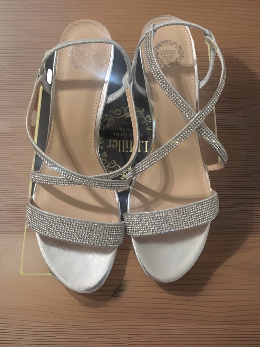 L. Miller Silver Rhinestone Strappy Women's Sandals